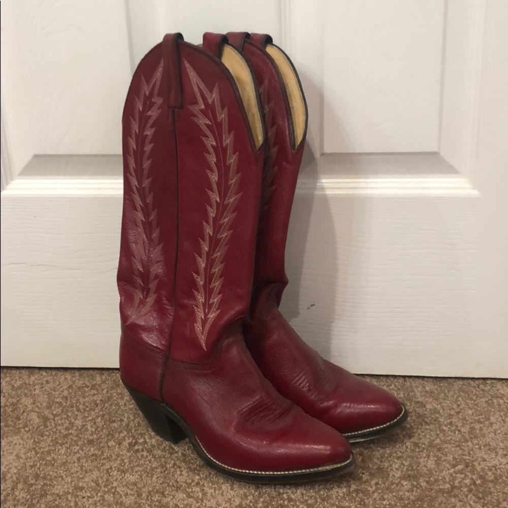 Tall red cowboy boots